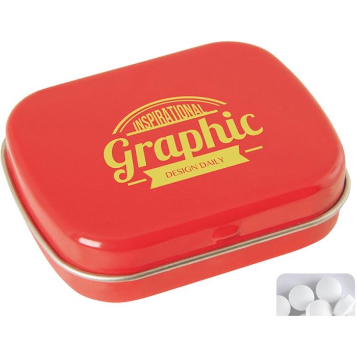 Promotional Mint tin with flat hinged lid from Fluid Branding