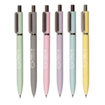 Pastel Soft feel Ball Pens in a range of pastel colours with branding